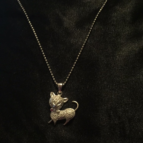 Silver Cat Pendant Necklace Accented with Diamonds - Picture 1 of 9